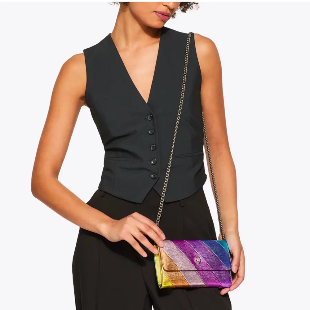 Kurt Geiger Multi Color Pebbled Leather Kensington Wallet on Chain